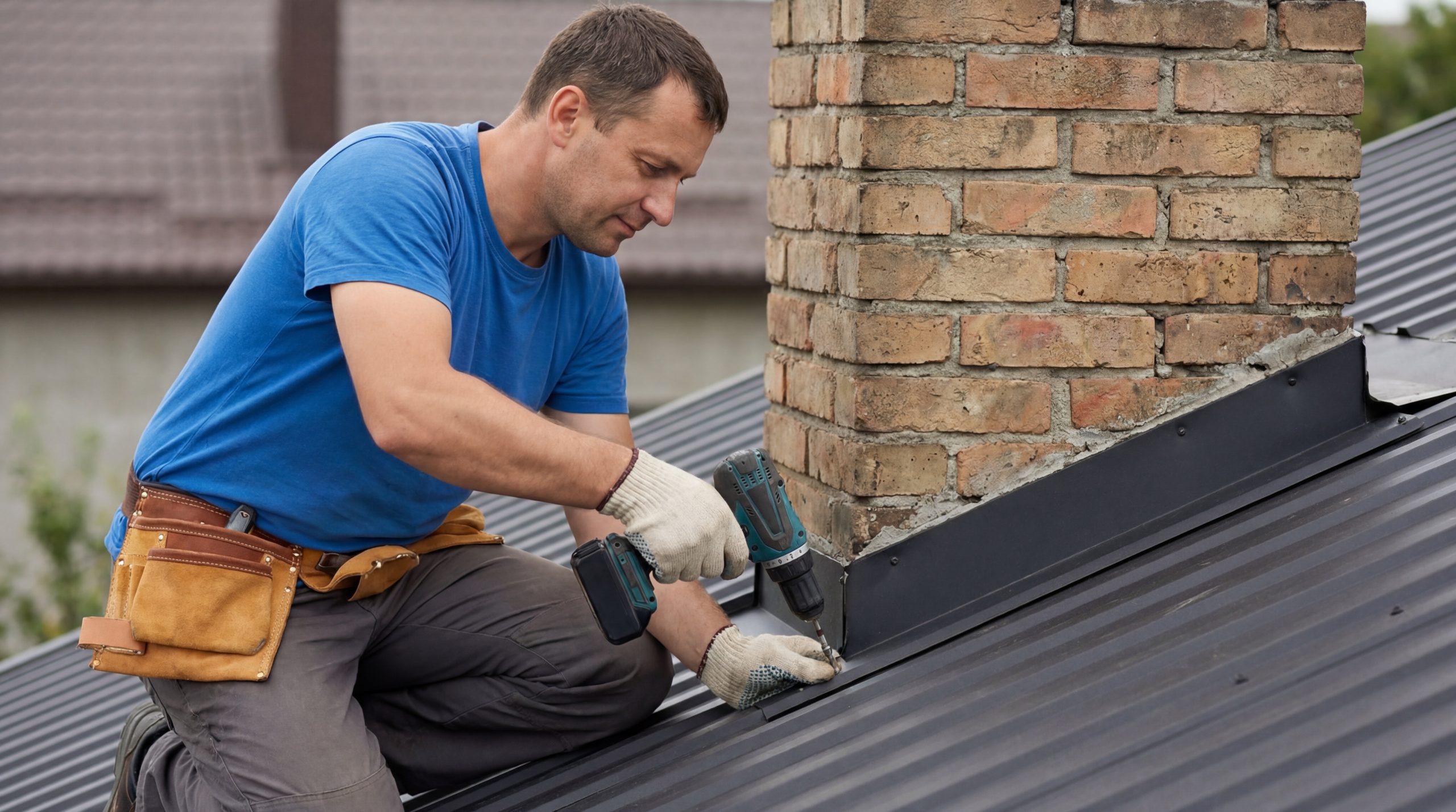 man repairing roof flashing